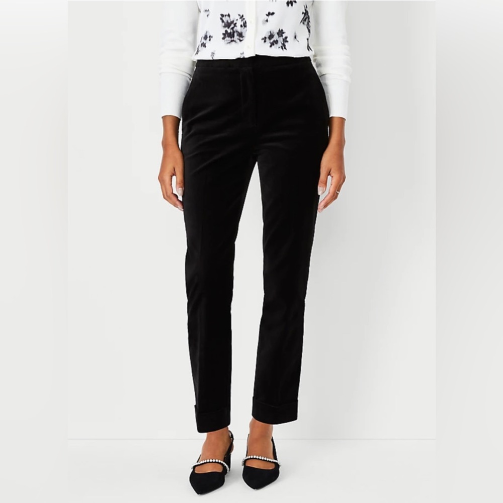 Ann Taylor High Waist Everyday Ankle Pant in Black Velvet Sz 14